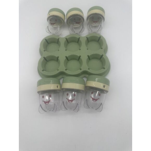 Baby Bullet Replacement Storage Set of 6 Cups & Tray W Dial Serving Date Green - Picture 4 of 6